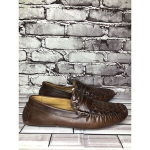 Mercanti Fiorentini Relax Brown Leather Woven Driving Loafers Shoes Men Sz 9.5M